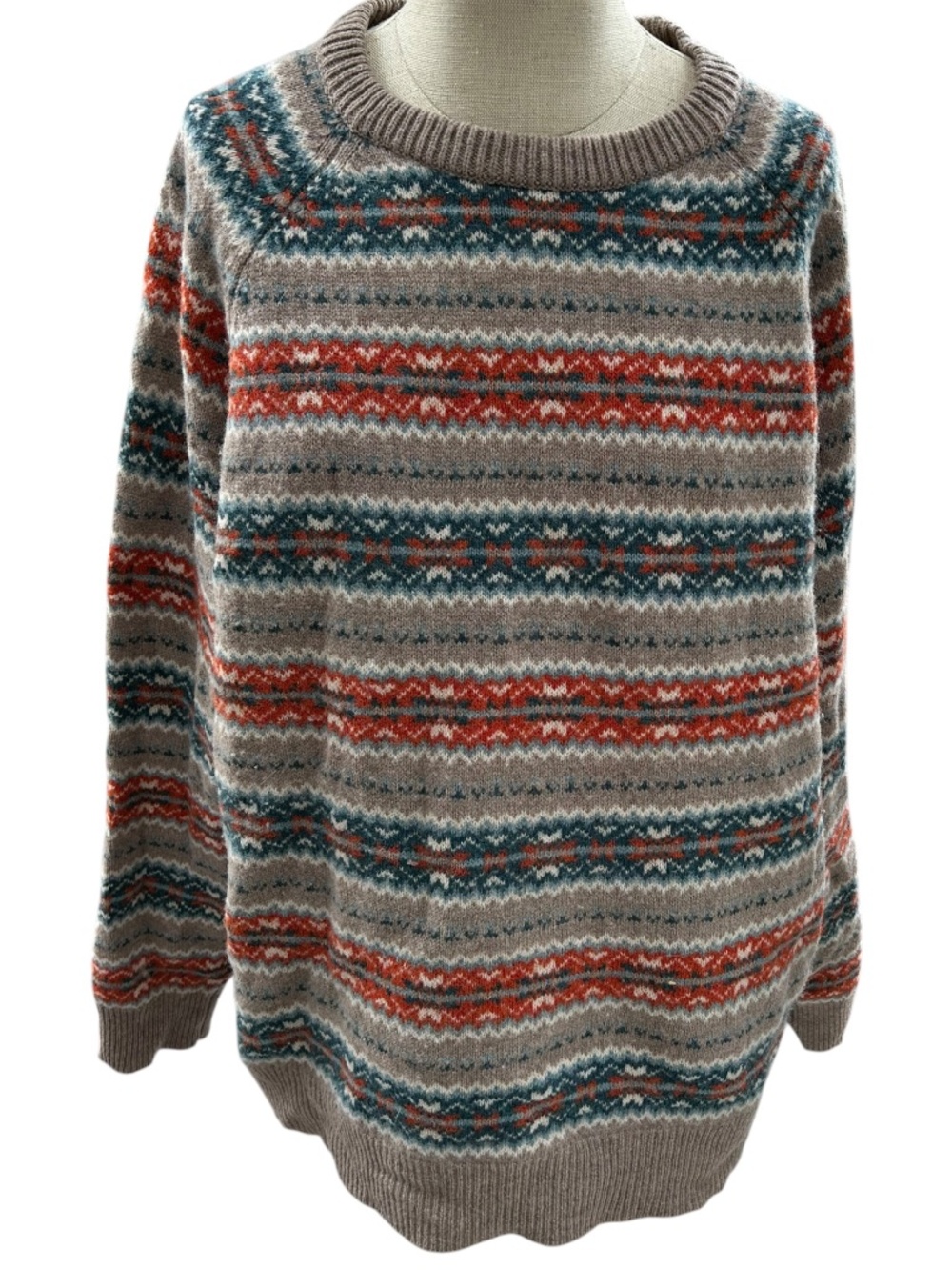J. Crew teal orange Fair Isle lambswool mens Sweater XL
